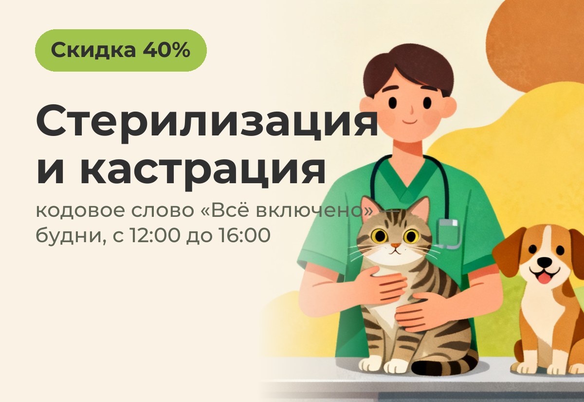 Стерилизация и кастрация со скидкой 40%